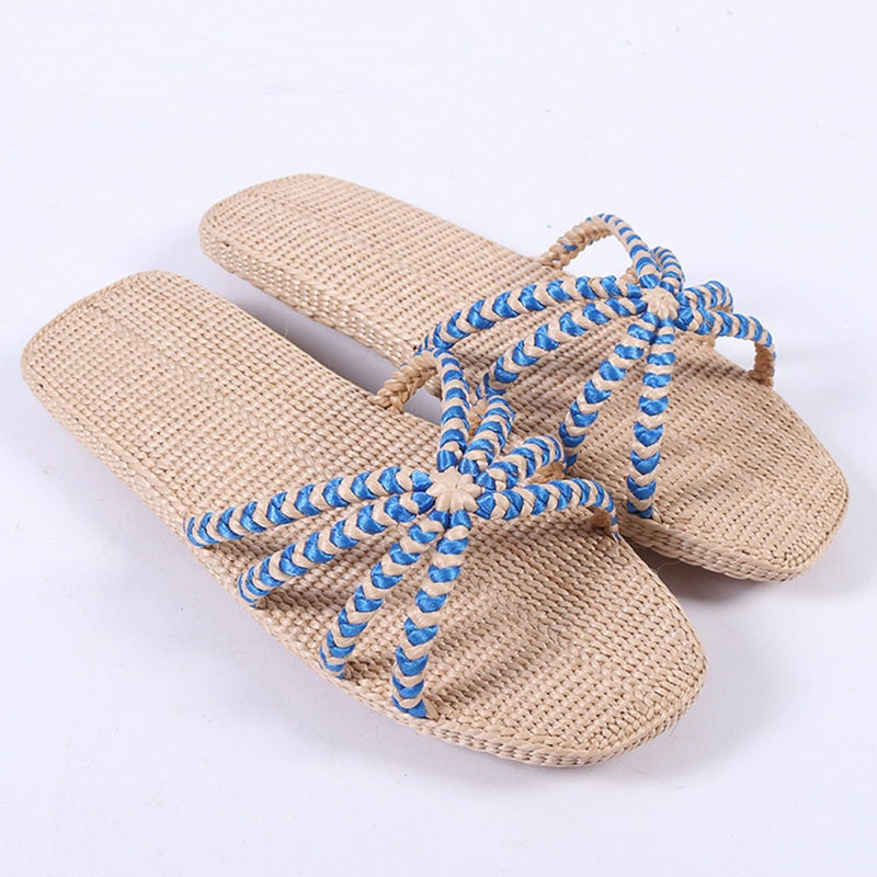 Hand-woven cattail cotton and linen rope slippers