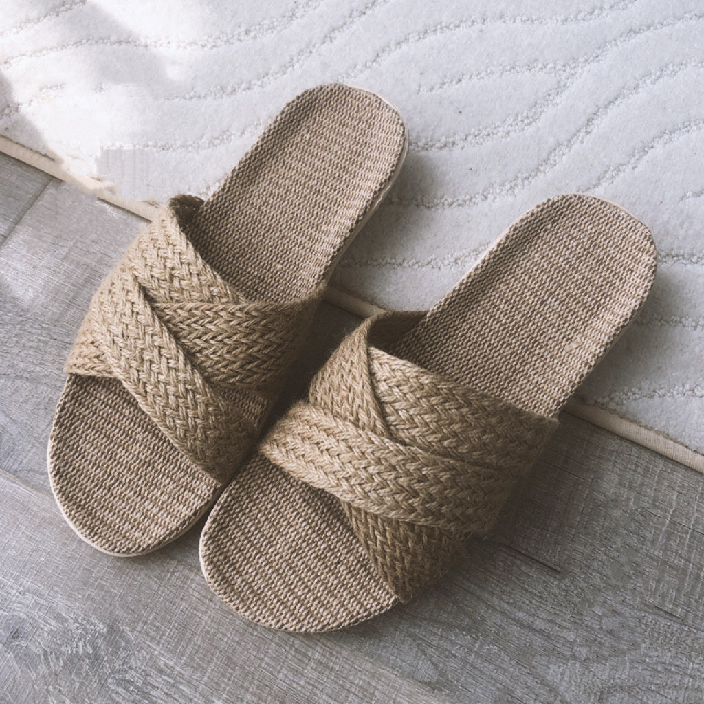 Unisex hand-woven linen slippers