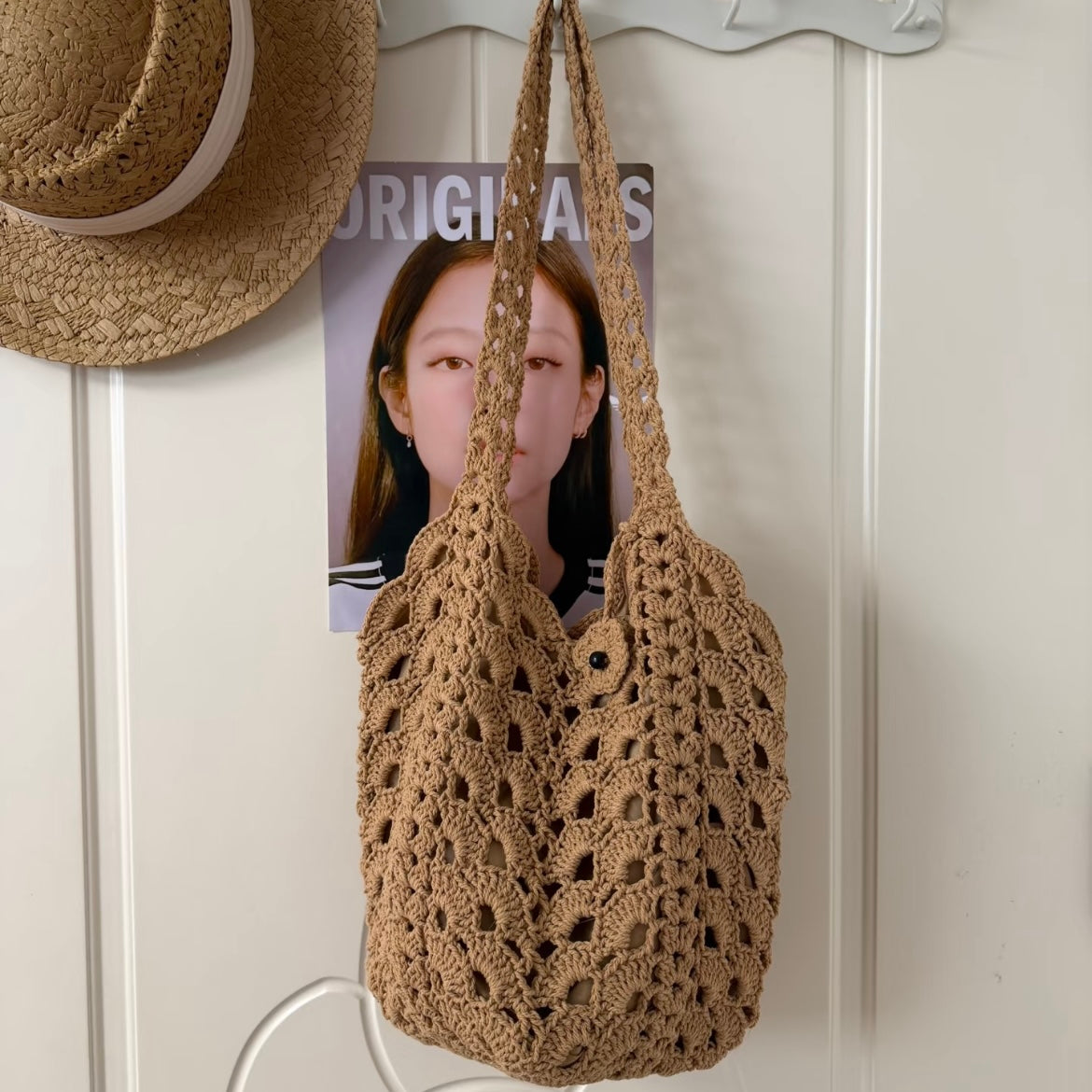 Bohemian style handmade woven floral embellished shoulder bag