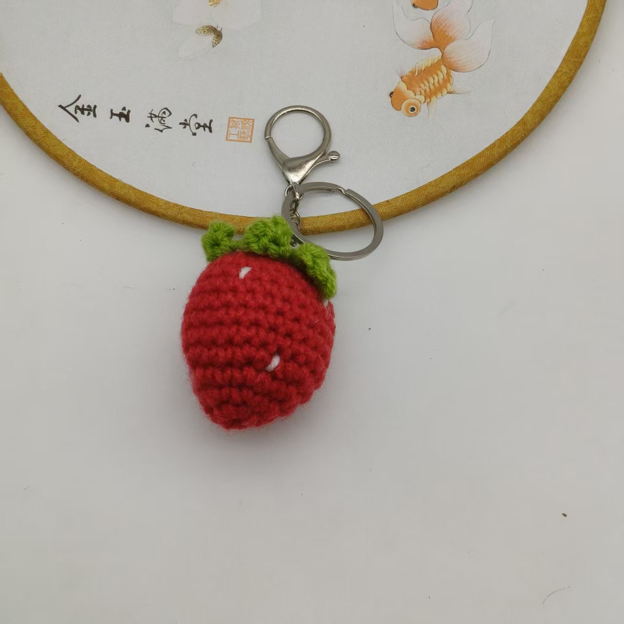Handmade knitted fruit pendant, wool knitted bag charm