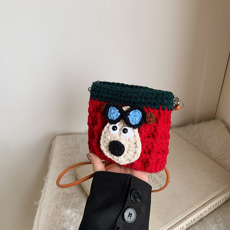 Puppy knitted bag, unique and niche, handmade knitted crossbody bag