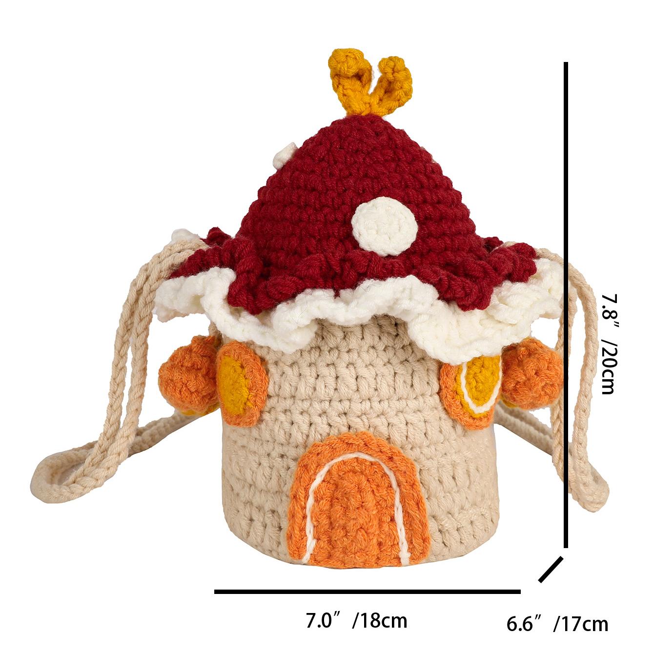 Casual Cartoon Mushroom Bag Handmade Crocheted Bag Yarn Crossbody Bag