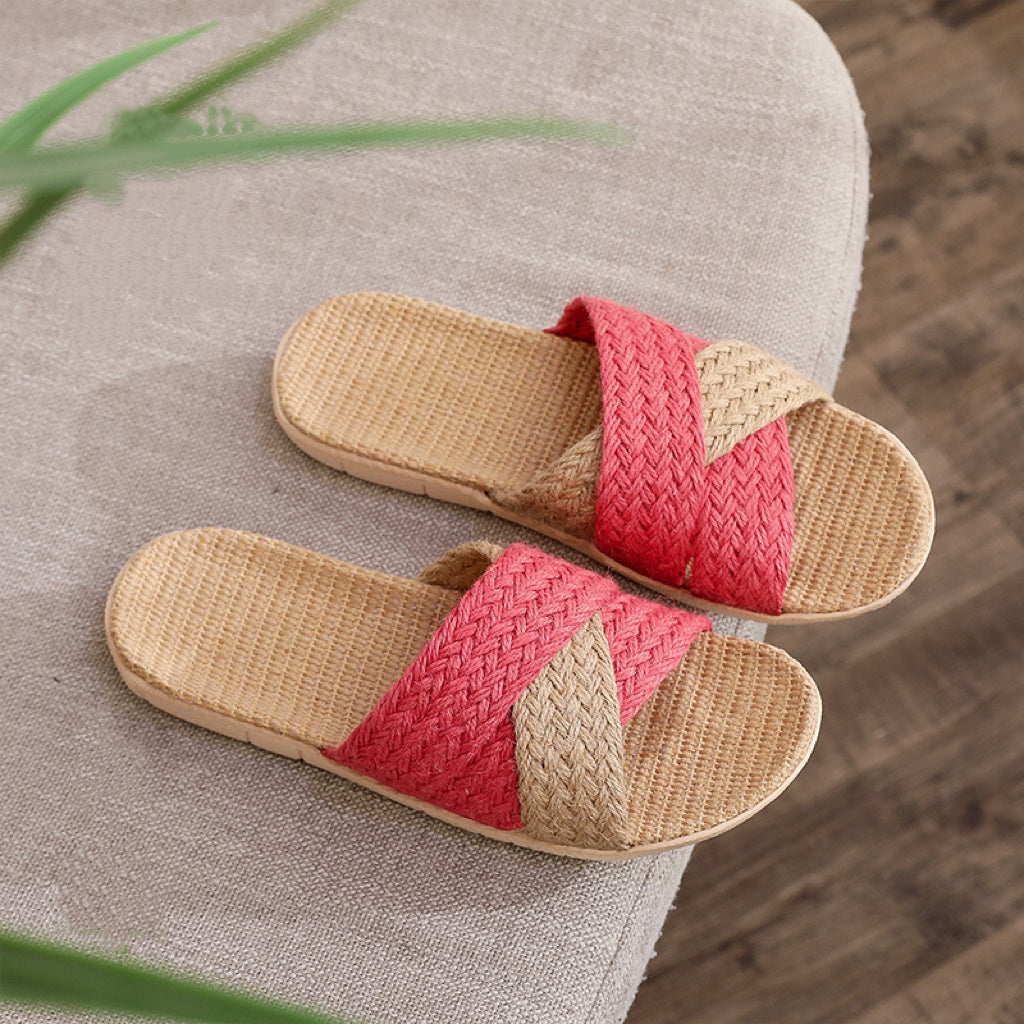 Unisex hand-woven linen slippers