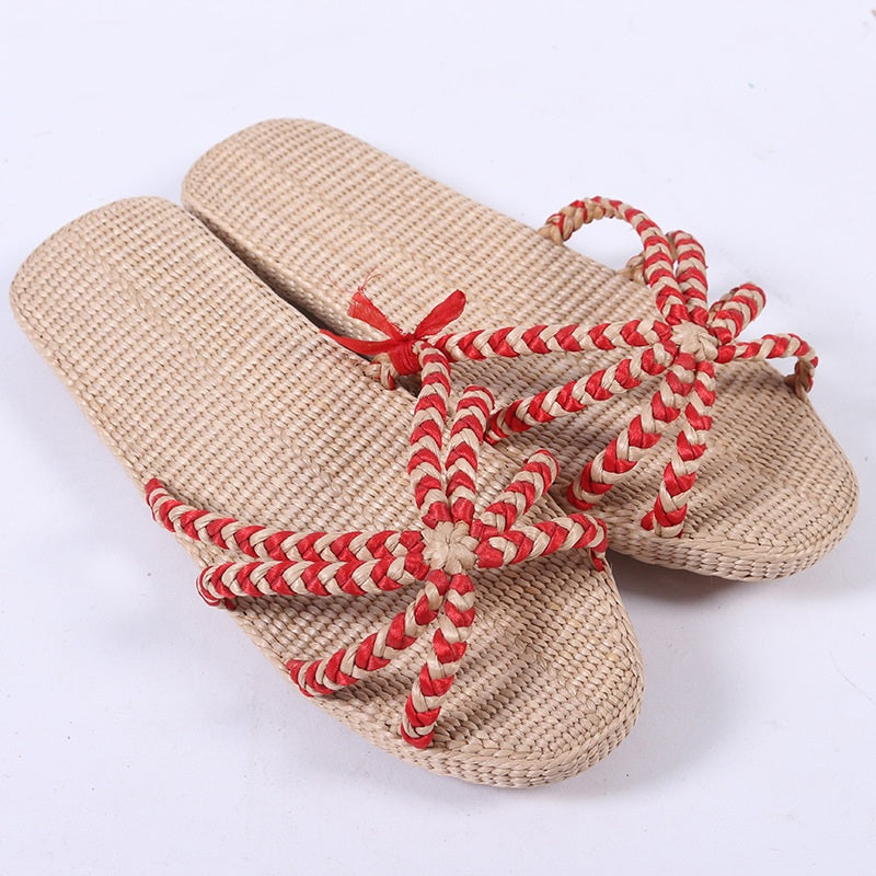 Hand-woven cattail cotton and linen rope slippers