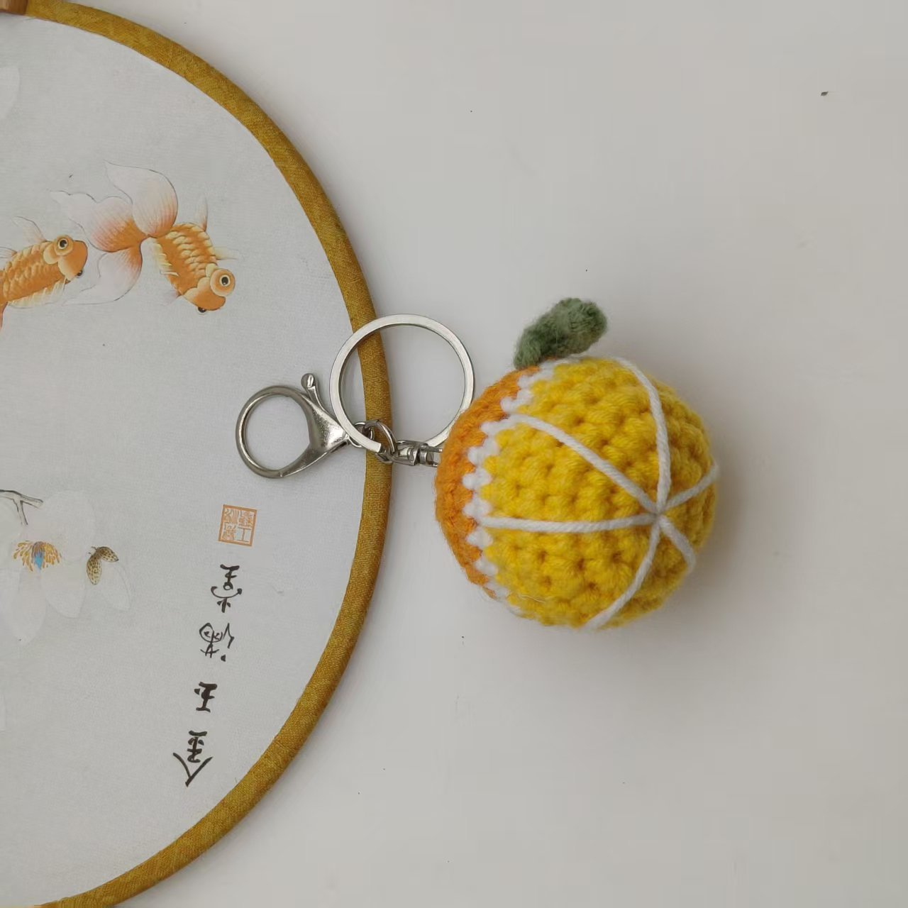 Handmade knitted fruit pendant, wool knitted bag charm