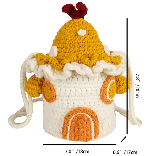 Casual Cartoon Mushroom Bag Handmade Crocheted Bag Yarn Crossbody Bag