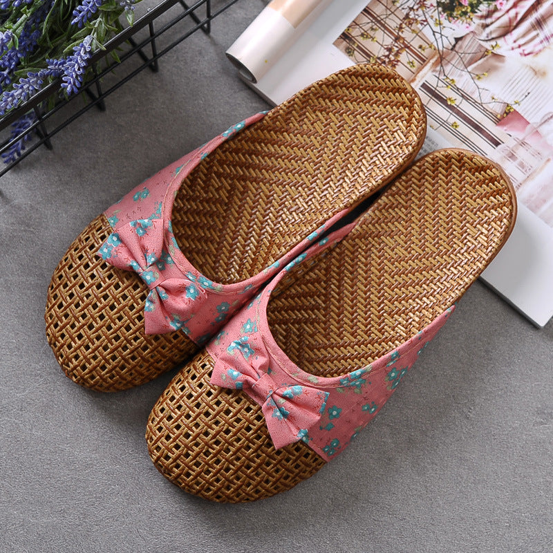Summer non-slip handmade rattan and grass woven slippers for women