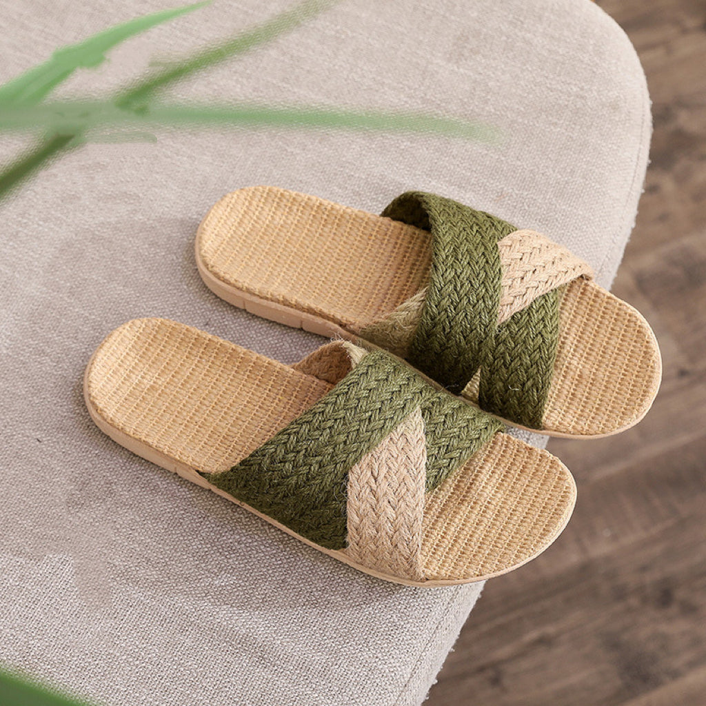 Unisex hand-woven linen slippers