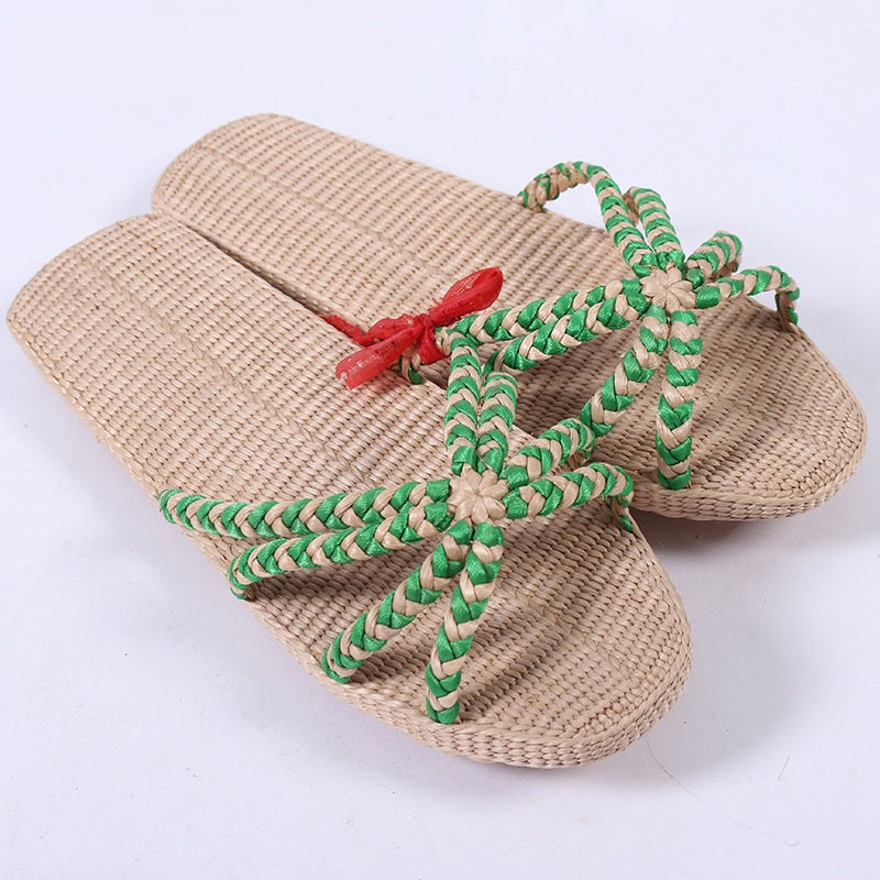 Hand-woven cattail cotton and linen rope slippers