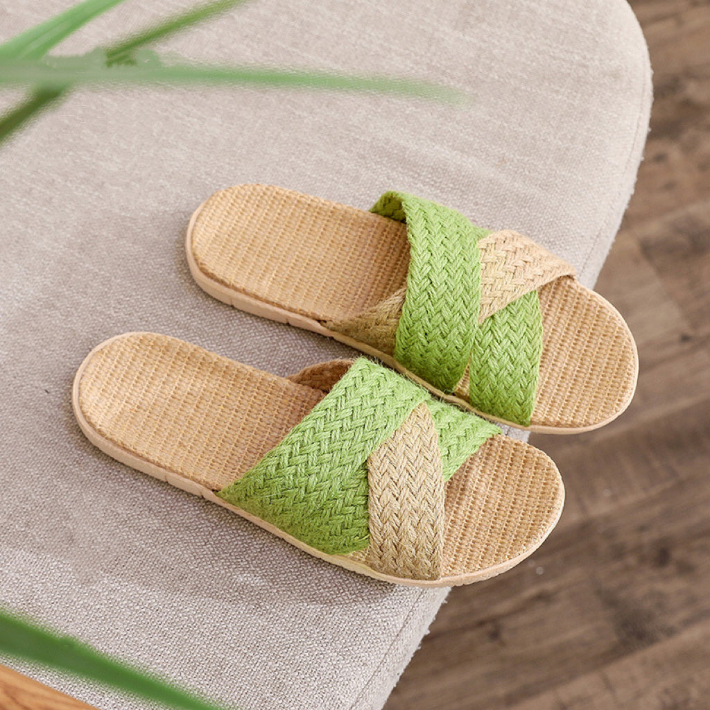 Unisex hand-woven linen slippers