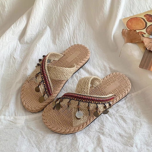 Latest Women's Summer Vacation Slippers - Hand-woven Ethnic Style Beach Sandals