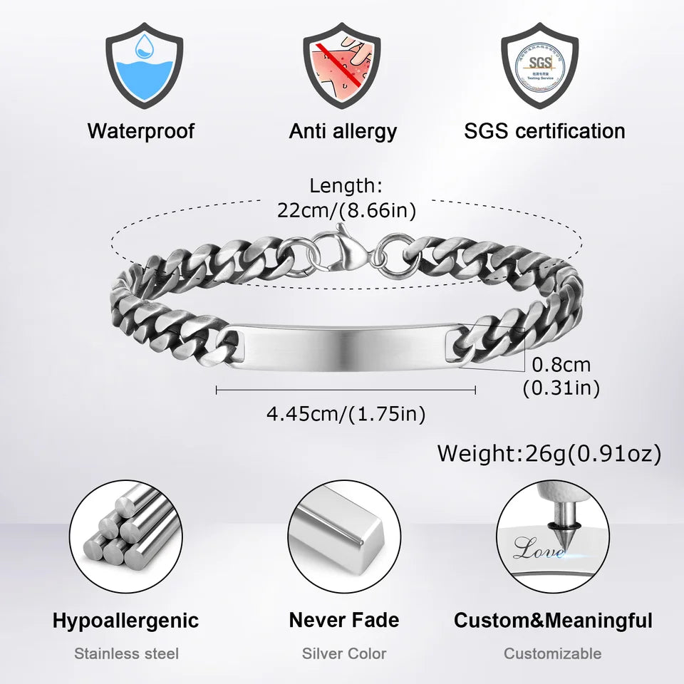 Custom stainless steel nameplate bracelet