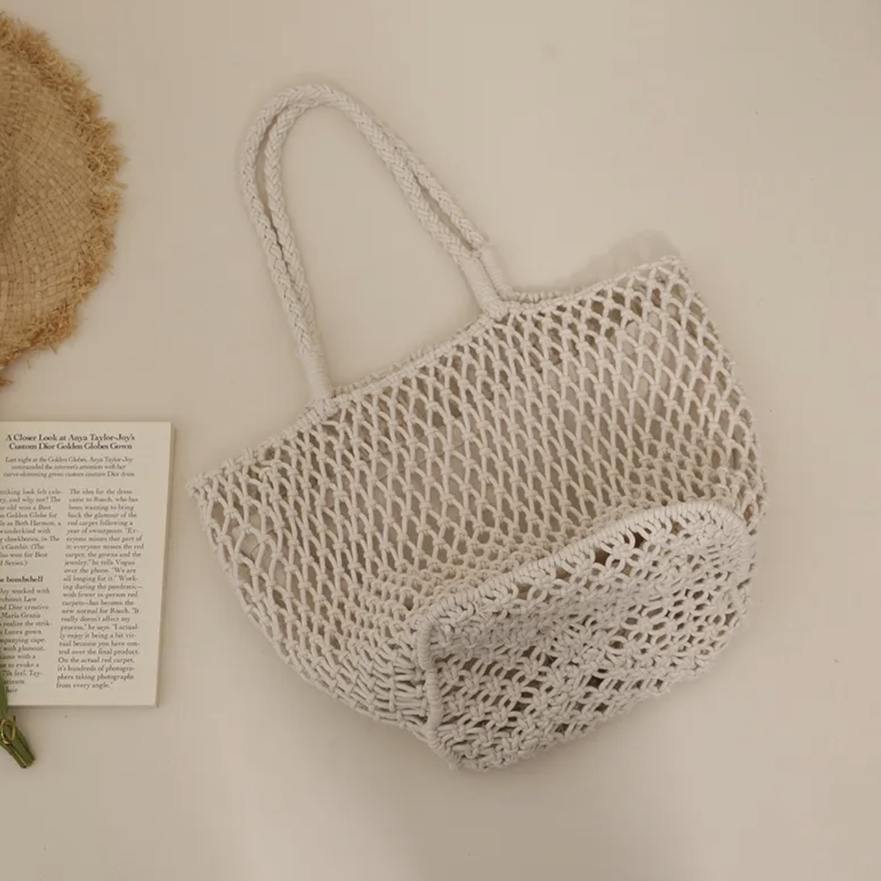 Hand-crocheted mesh tote bag, multi-colored shoulder bag