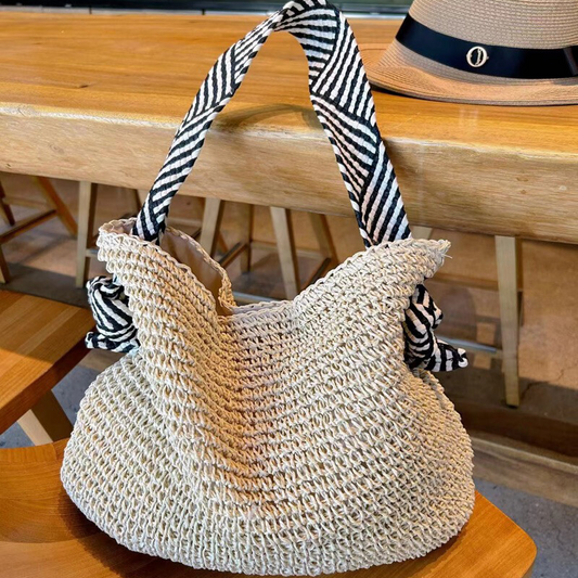 Hand-woven striped decorative casual beach bag