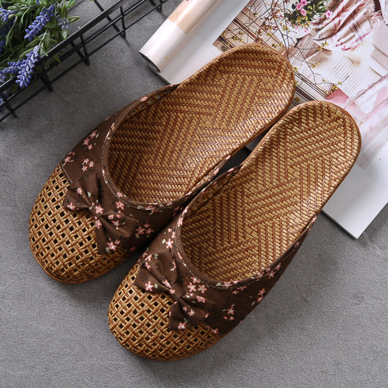 Summer non-slip handmade rattan and grass woven slippers for women