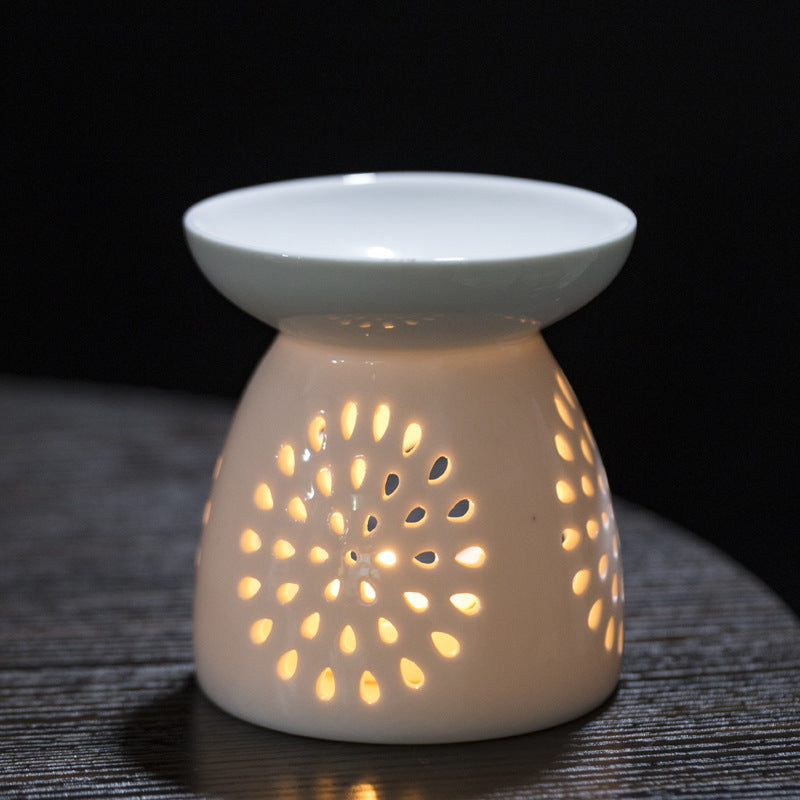 Handmade ceramic openwork incense burner and candle holder ornament