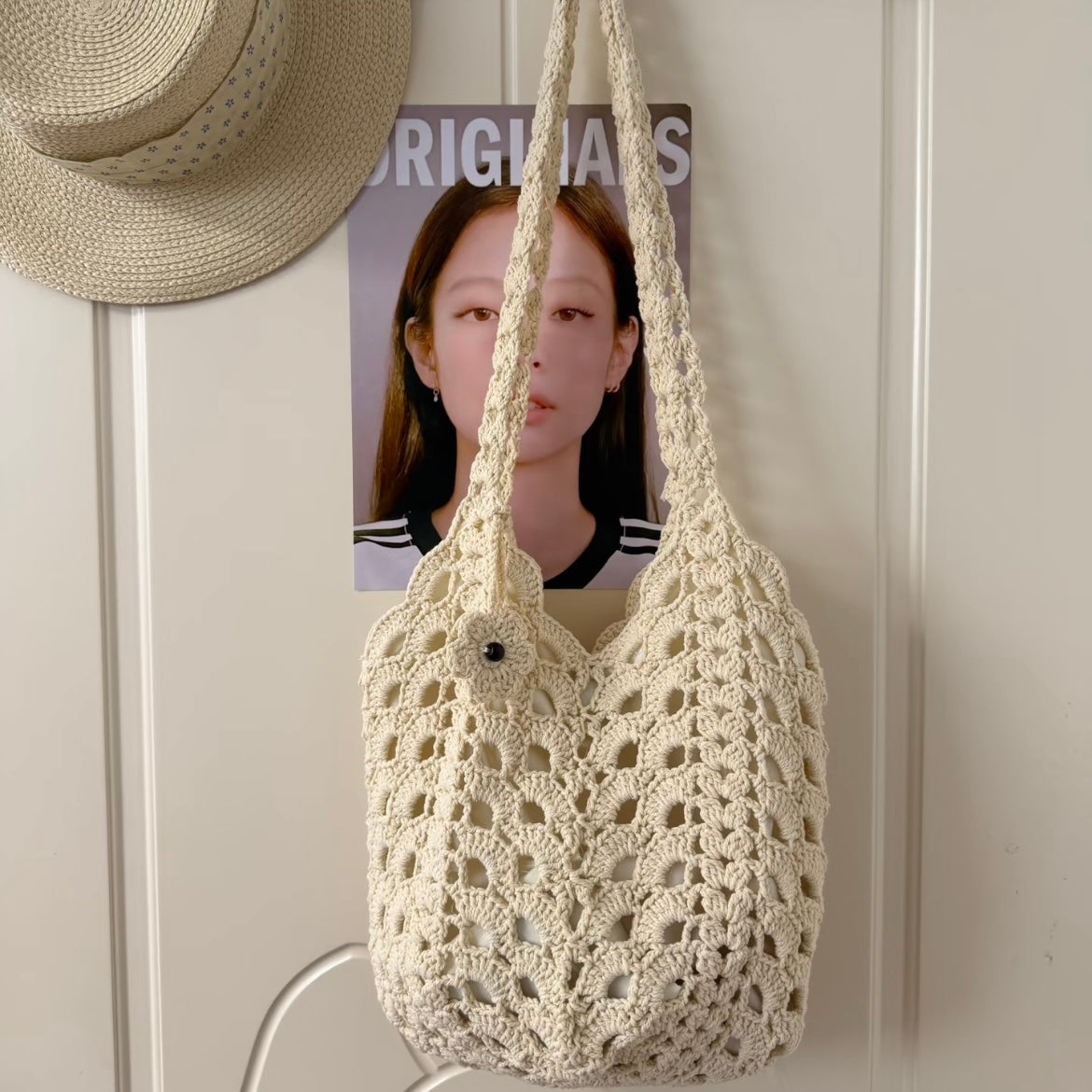 Bohemian style handmade woven floral embellished shoulder bag