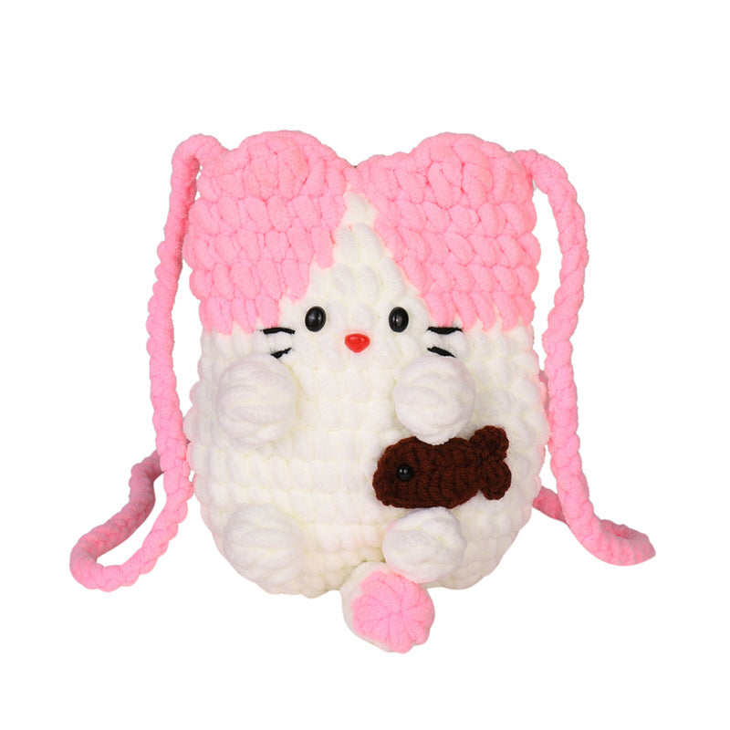 Unique and niche fashion crossbody bag, cute kitten knitted bag.