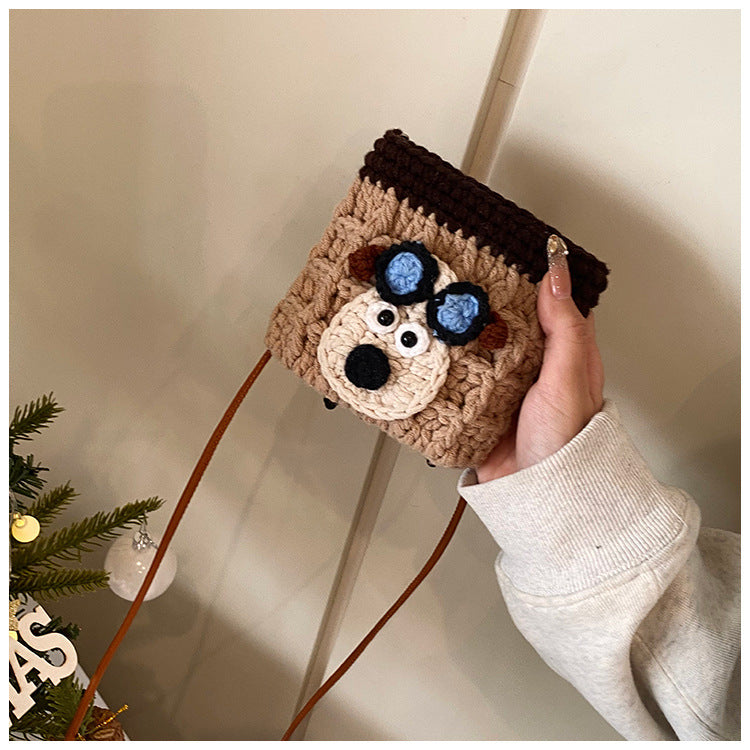Puppy knitted bag, unique and niche, handmade knitted crossbody bag