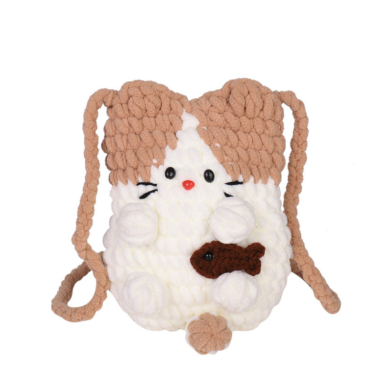 Unique and niche fashion crossbody bag, cute kitten knitted bag.