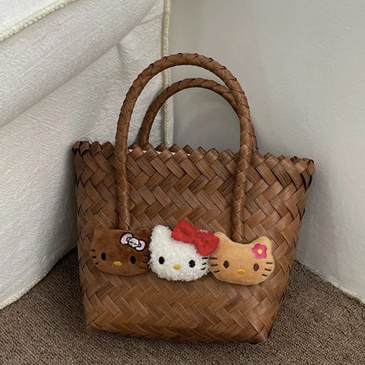 Handmade Summer Kitty Wicker Bag Cute Vegetable Basket Handbag