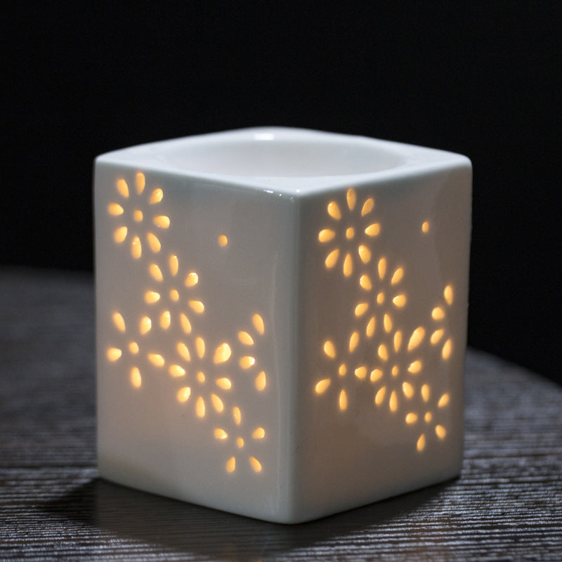 Handmade ceramic openwork incense burner and candle holder ornament